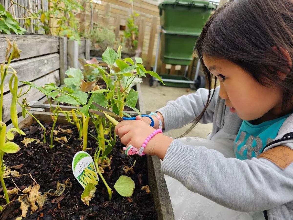 A child planting in the garden