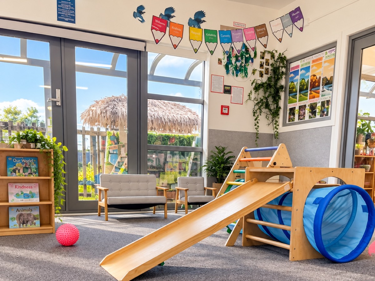 The Kea room with a climbing slide
